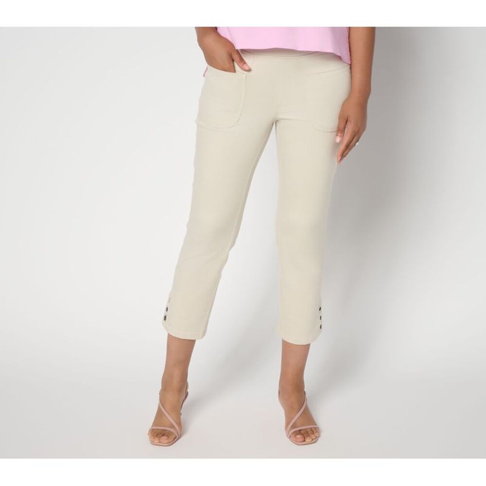 SUNNYLiFE Women's Pants Sz 8 TripleLuxe Twill Grommet Cropped Jean White A688269